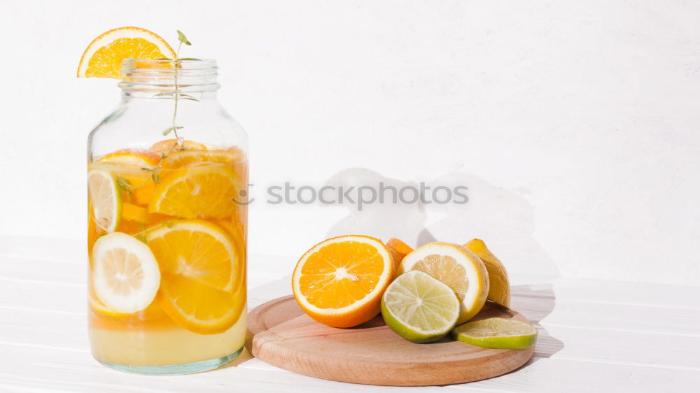 Similar – Image, Stock Photo Flacshe with yellow summer drink , fruit and fruit