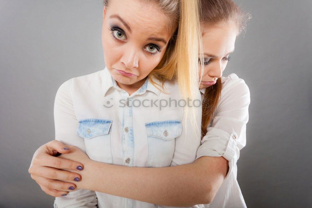 Similar – Image, Stock Photo sad daughter hugging his mother at home. Concept of couple family is in sorrow.