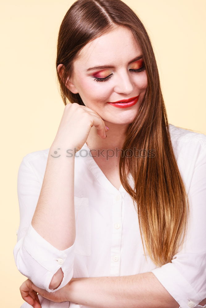 Similar – Image, Stock Photo Pretty redhead woman touching face