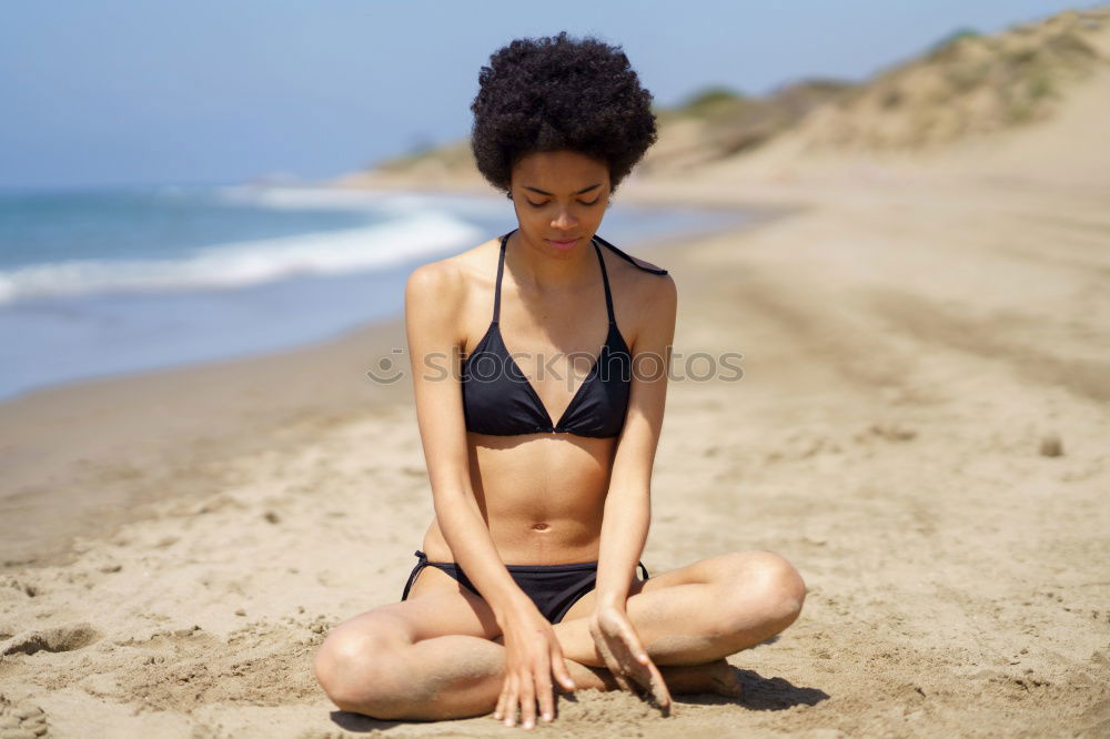 Similar – Image, Stock Photo Beautiful young woman wearing a bikini in a wooden foot bridge at the beach