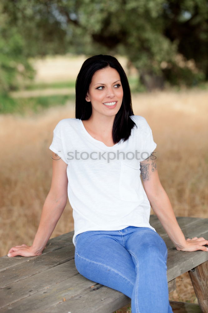 Similar – Image, Stock Photo Beautiful brunette in white on green