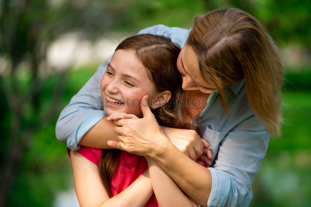 Image, Stock Photo Girls hugging at lake