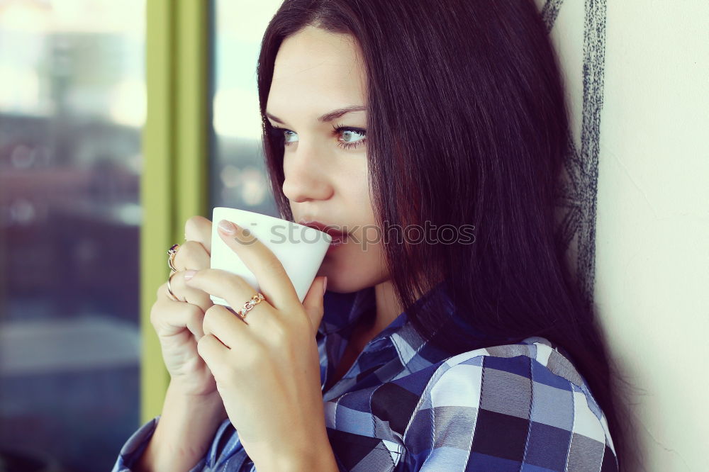 Similar – Image, Stock Photo Beautiful young woman drinking coffee