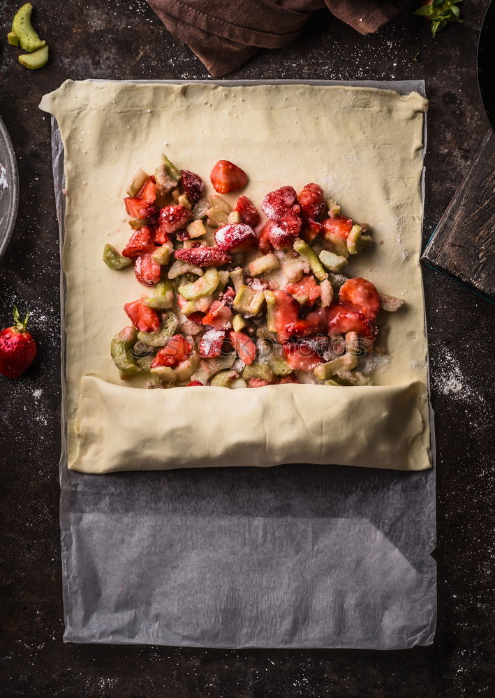 Image, Stock Photo Rhubarb and strawberry strudel cake preparation