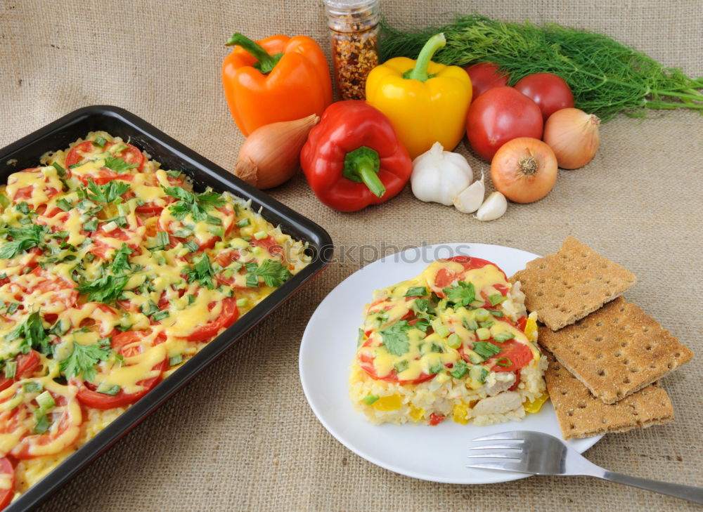 Image, Stock Photo Female hands holding casserole dish with pasta casserole