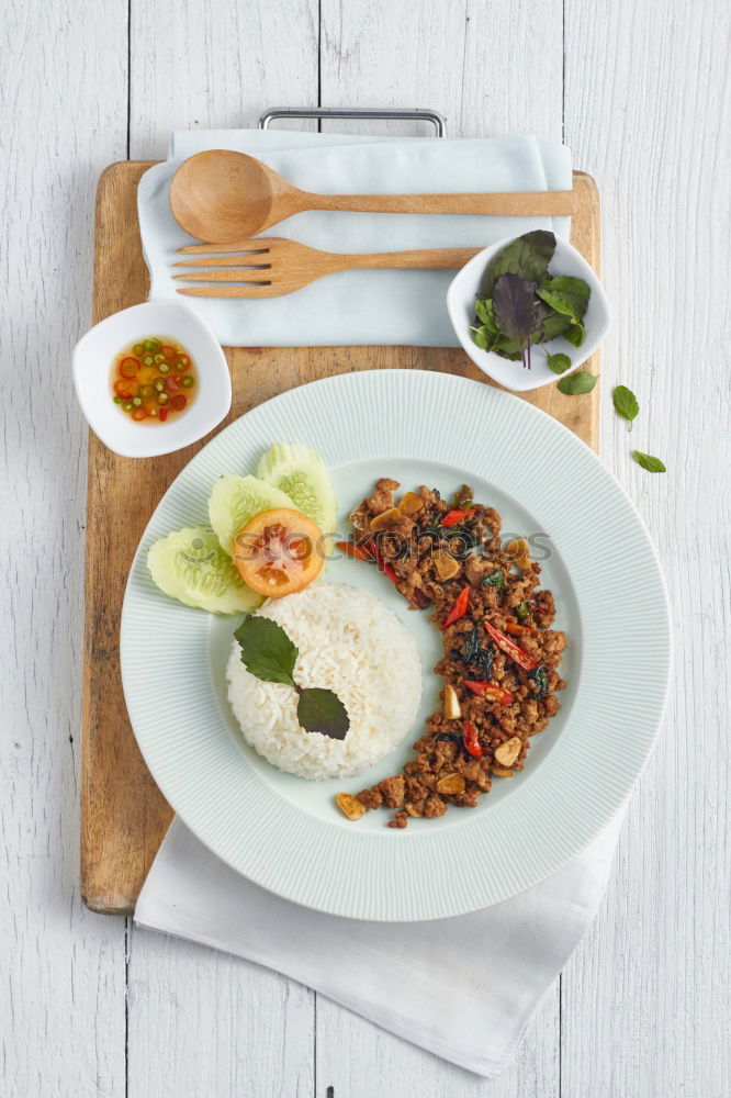 Similar – Image, Stock Photo Quinoa bowl with tomatoes, zucchini and lime