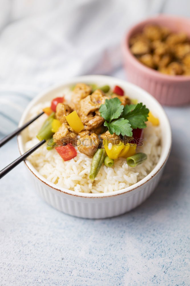 Similar – Image, Stock Photo Quinoa bowl with tomatoes, zucchini and lime