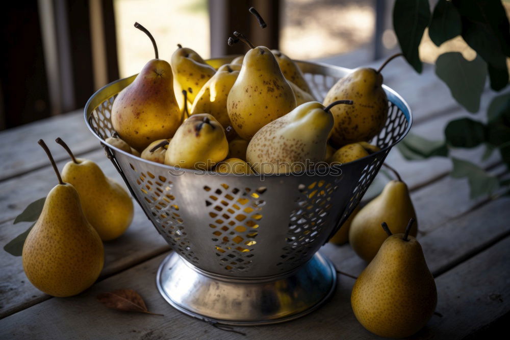 Similar – Image, Stock Photo ripe yellow pears in a brown clay bowl