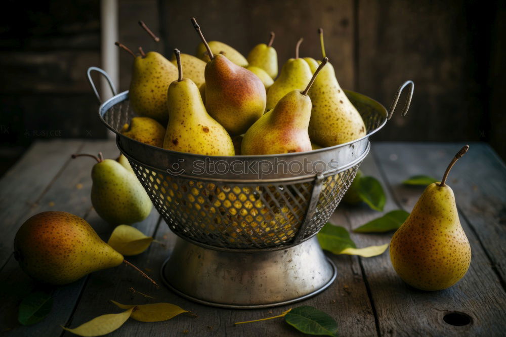 Similar – Image, Stock Photo Ripe yellow pears are scattered on the table