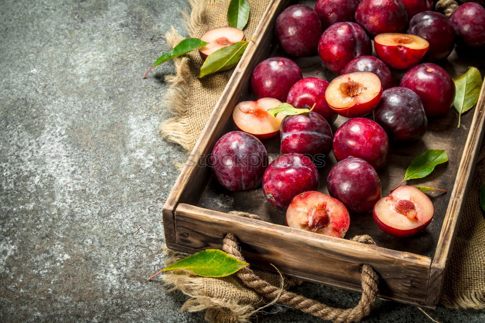 Image, Stock Photo Fresh plums with leaves