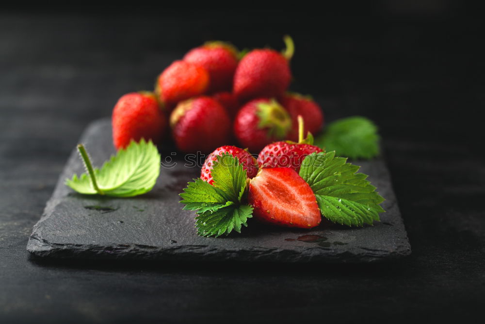 Similar – Image, Stock Photo Chocolate Tiramisu cake with strawberries on black slate