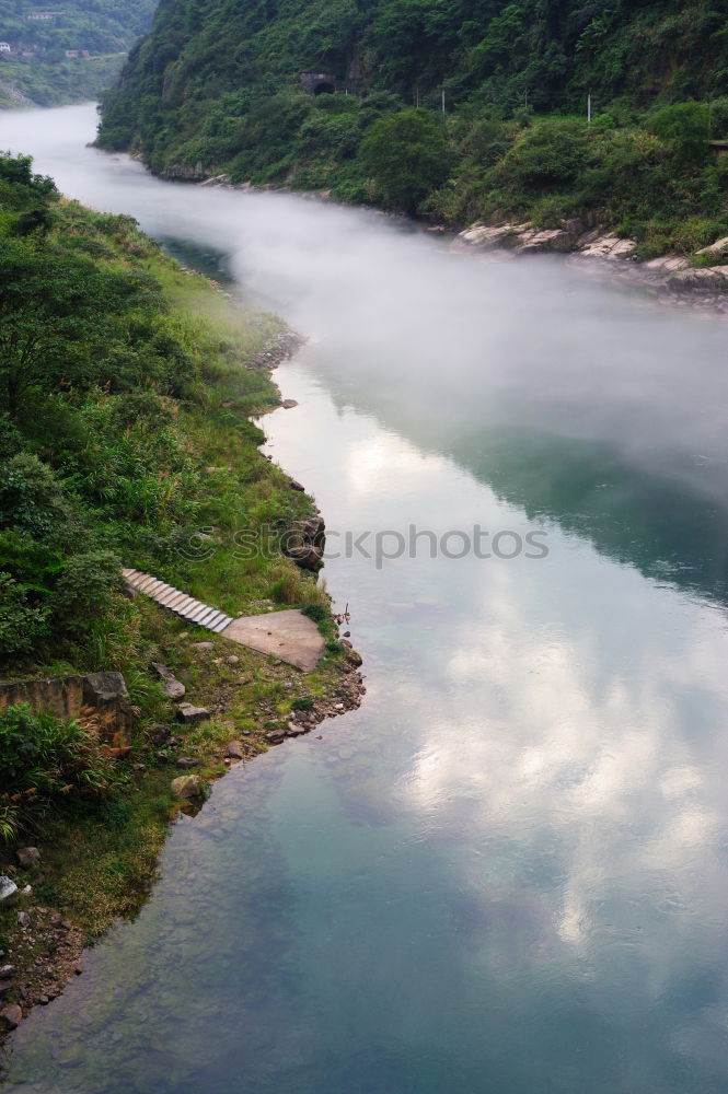 Image, Stock Photo River flowing between hills