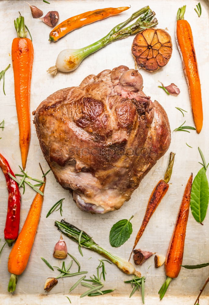 Leg of lamb roast with roasted vegetables