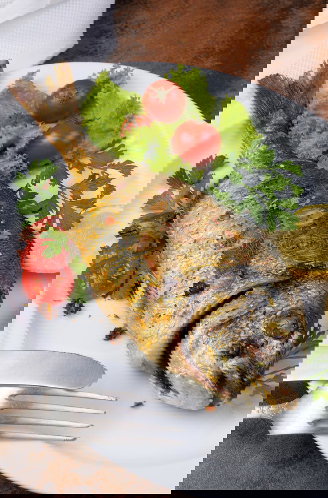 Similar – Image, Stock Photo Roasted salmon and vegetables