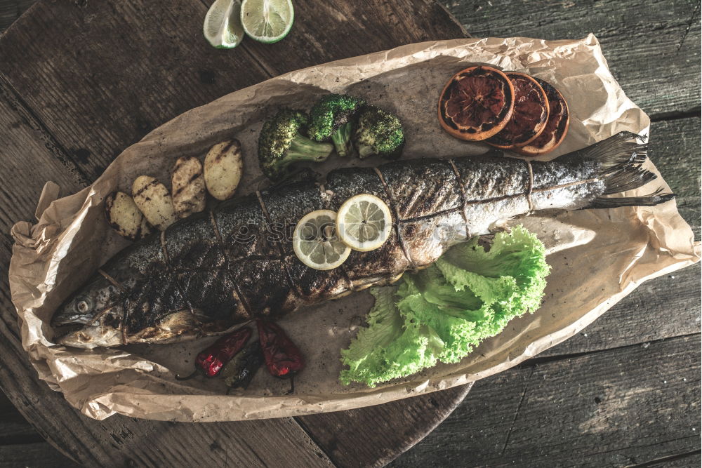 Roasted salmon and vegetables