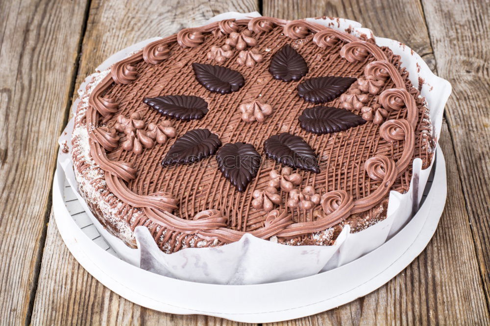 Similar – Image, Stock Photo Black Forest cherry cake on rustic wood