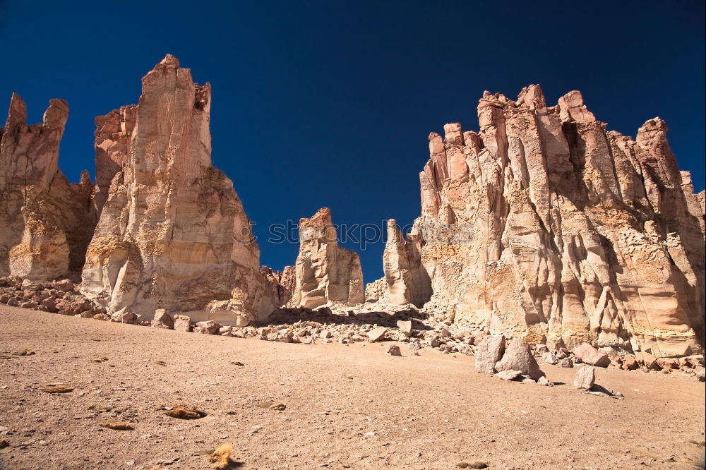 Similar – Image, Stock Photo Cliffs, rocks and desert landscape in the Moon Valley of the Atacama Desert