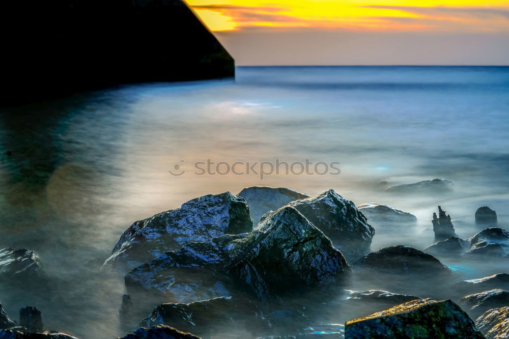 Image, Stock Photo Amazing stone shore and pink sky with clouds