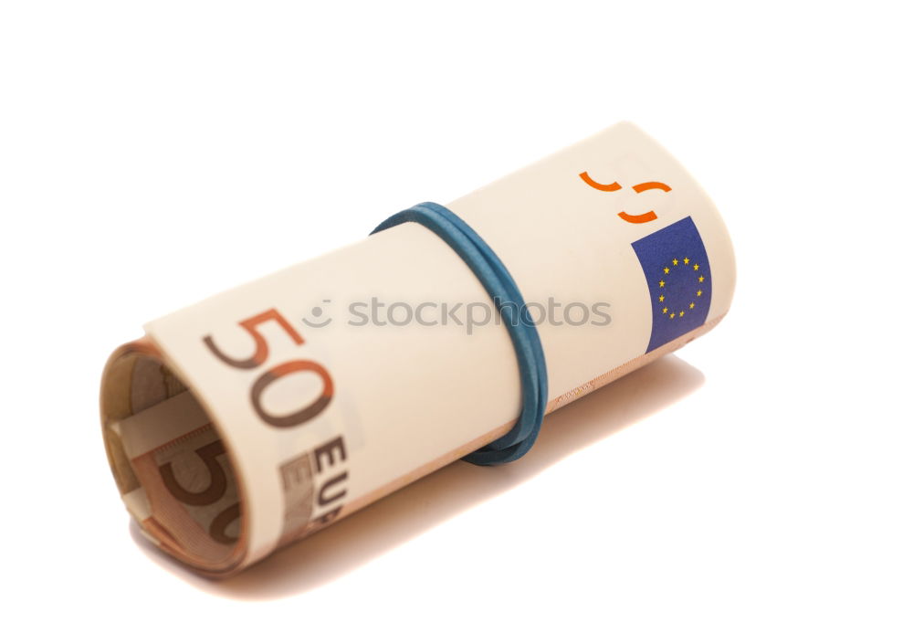 Similar – Image, Stock Photo Euro 50 value banknotes roll with rubber on gray background