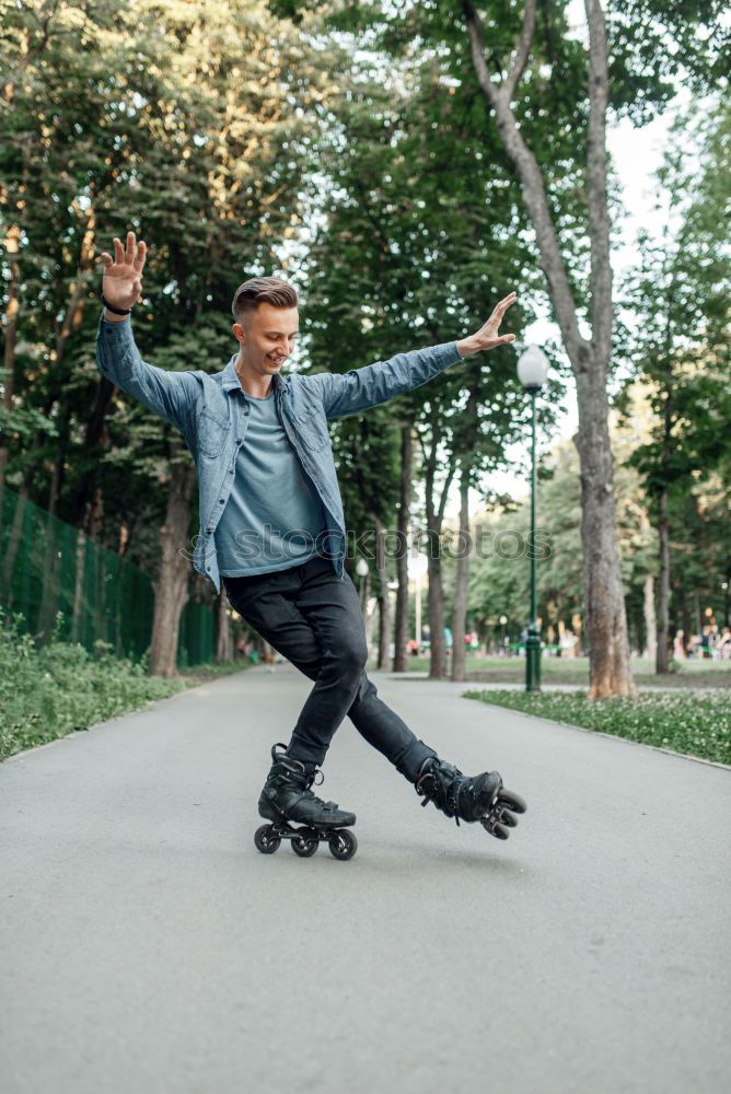 Image, Stock Photo Skateboarding woman practicing at skatepark