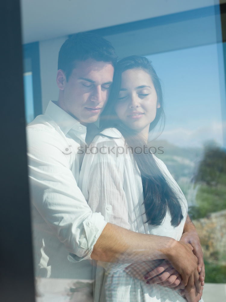 Similar – Image, Stock Photo Happy couple smiling and kissing.