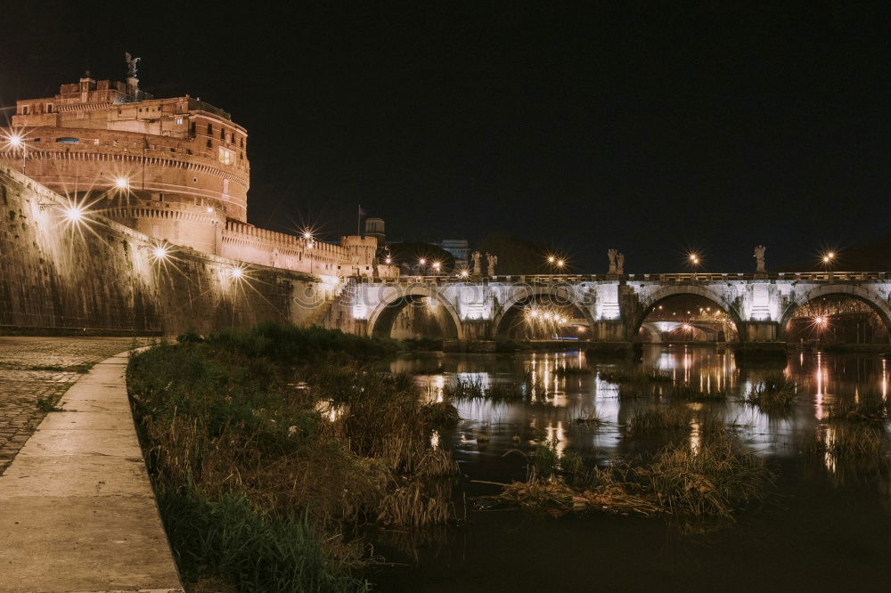 Image, Stock Photo Angel castle with bridge at night