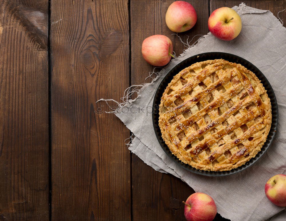 Similar – Image, Stock Photo baked round apple pie and one cut piece on a plate