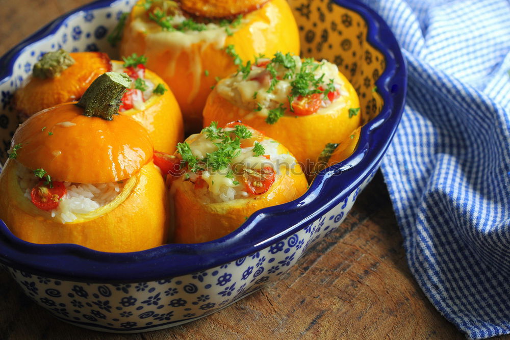 Similar – Image, Stock Photo Casserole dish with peaches and honey