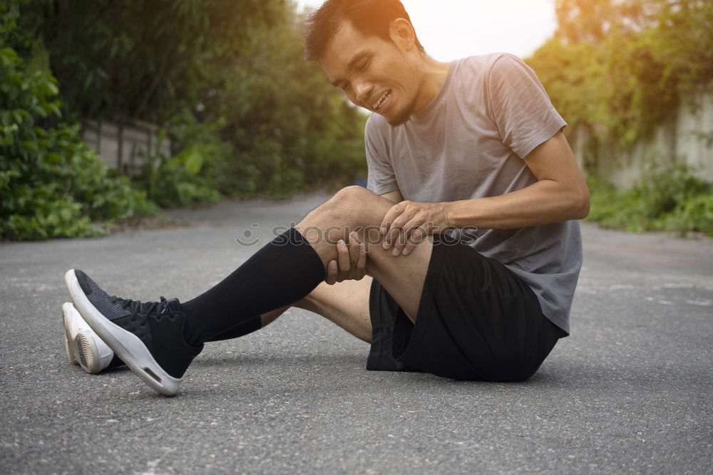 Image, Stock Photo Young sports man sitting at staircase with water bottle break