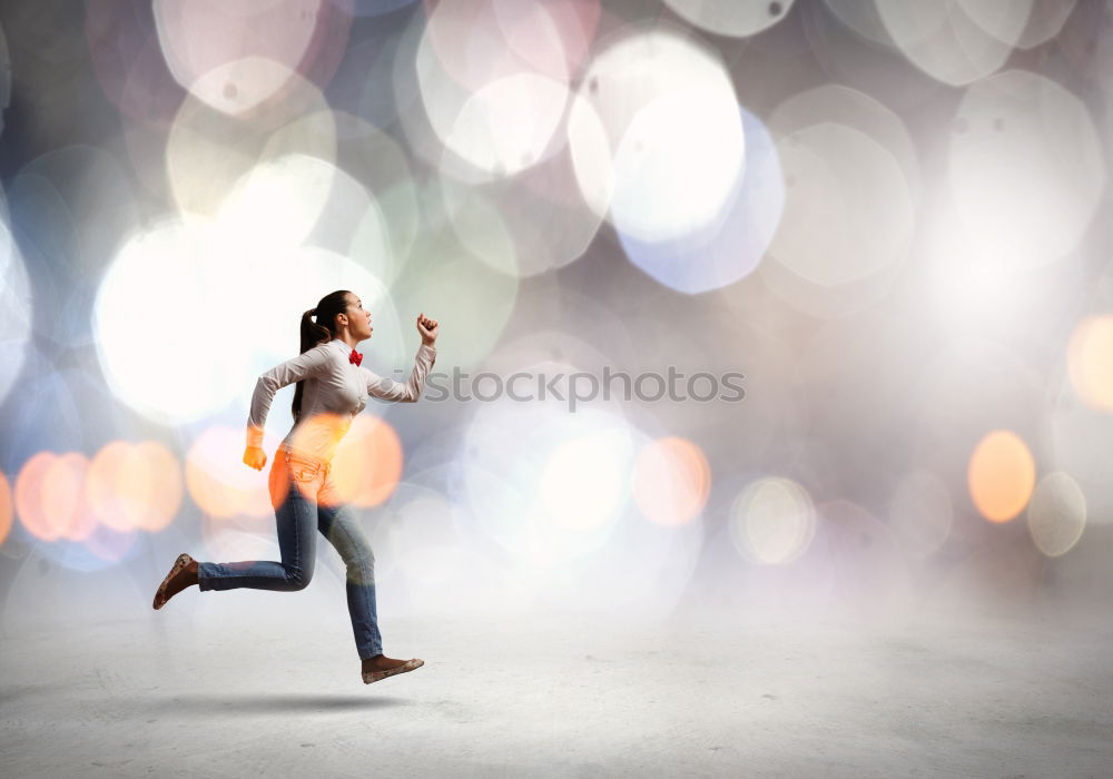 Similar – Image, Stock Photo Young fit blonde woman jumping in the street