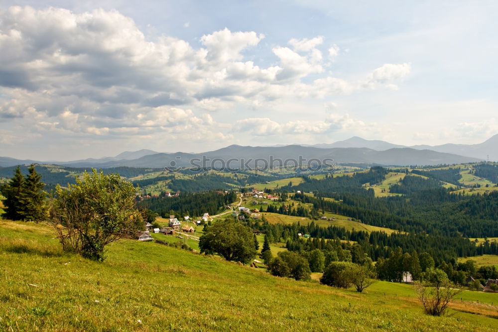 Similar – Image, Stock Photo Poland autumn hills. Sunny October day in mountain village