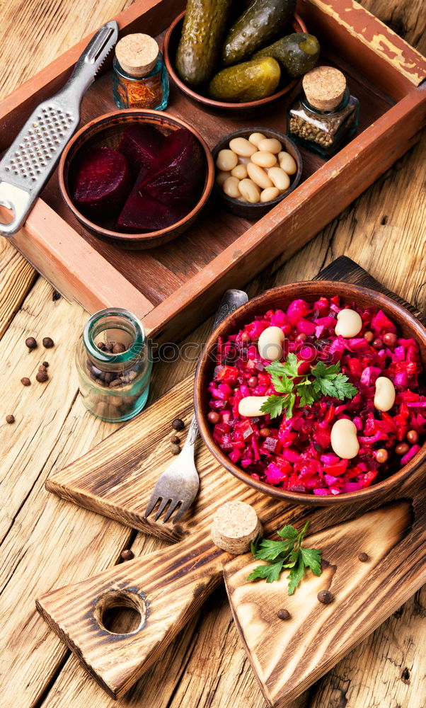 Similar – Green salad with pomegranate, manna croup, onion