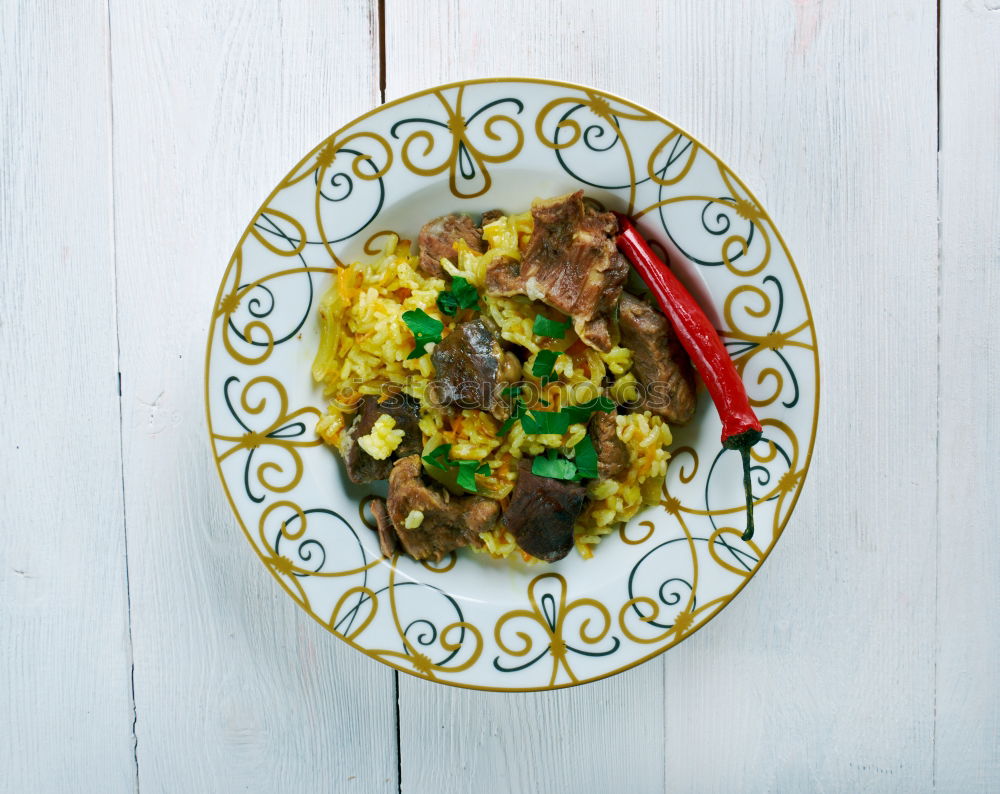 Similar – Image, Stock Photo Risotto with vegetables on a wooden table