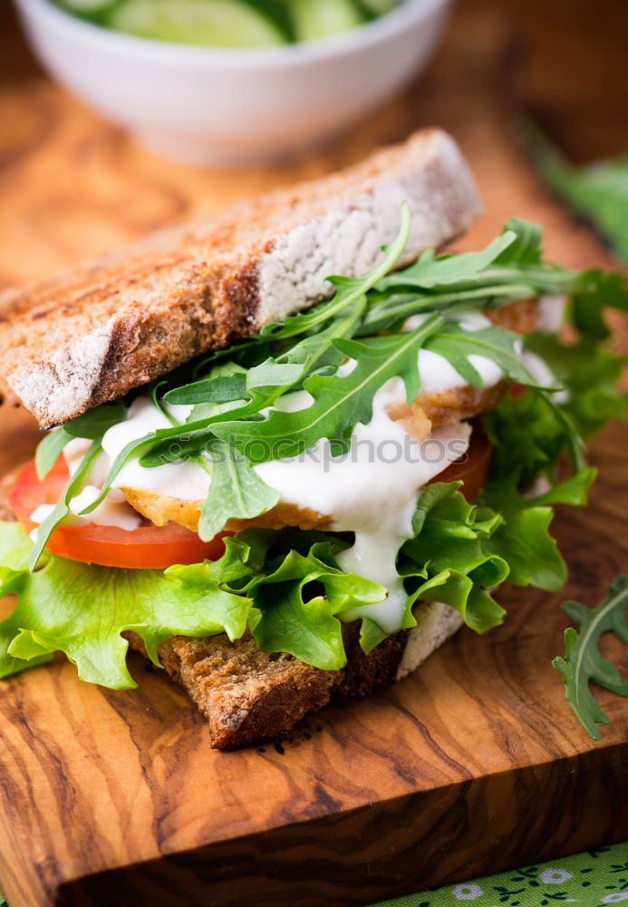 Similar – Image, Stock Photo Healthy fish sandwich with cornbread and matjes