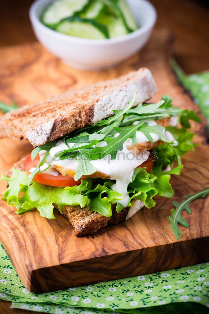 Similar – Image, Stock Photo Healthy fish sandwich with cornbread and matjes