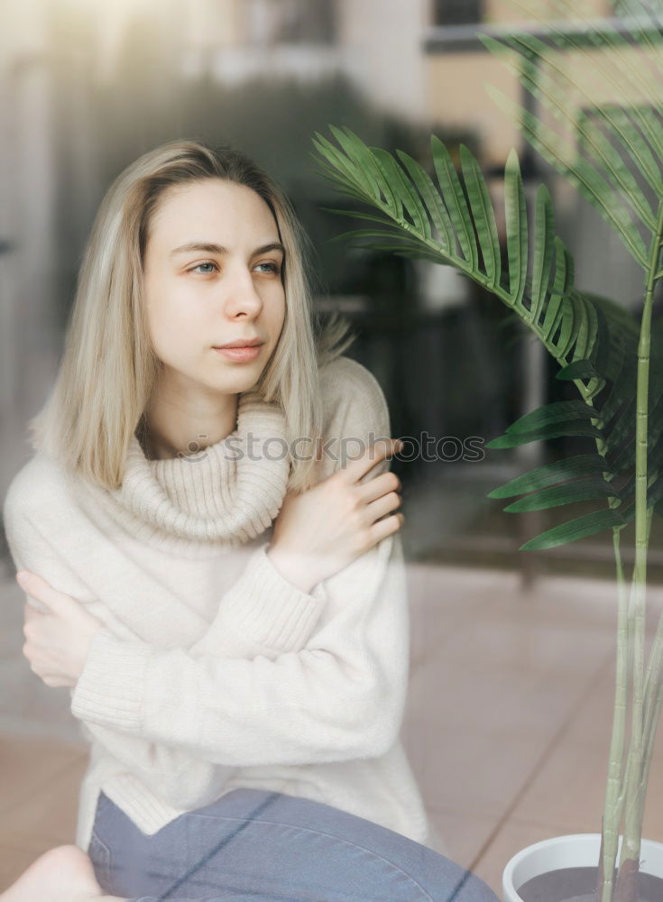 Similar – Blonde woman with nose piercing