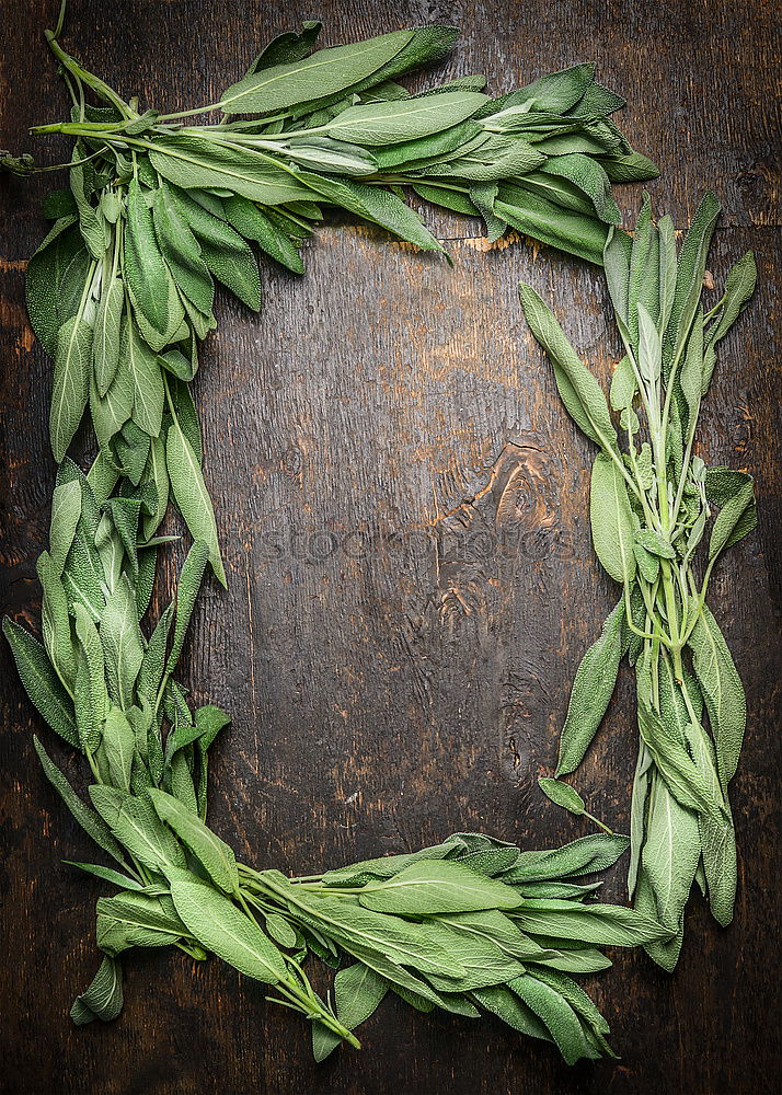 Image, Stock Photo Sage on dark wooden table, frame