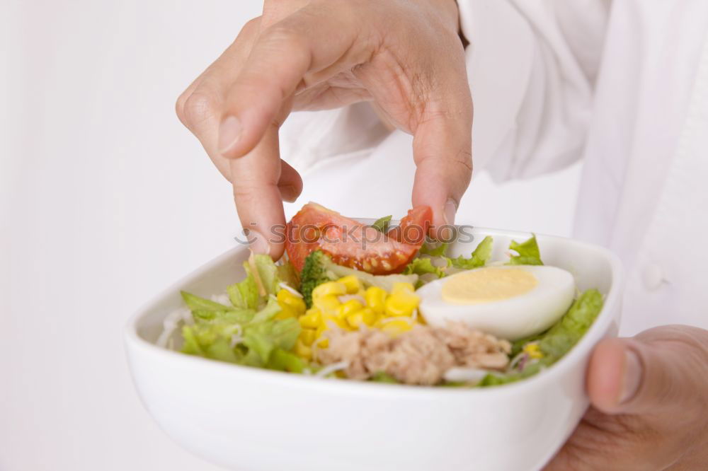 Image, Stock Photo Woman eating quinoa and vegetables in bowl