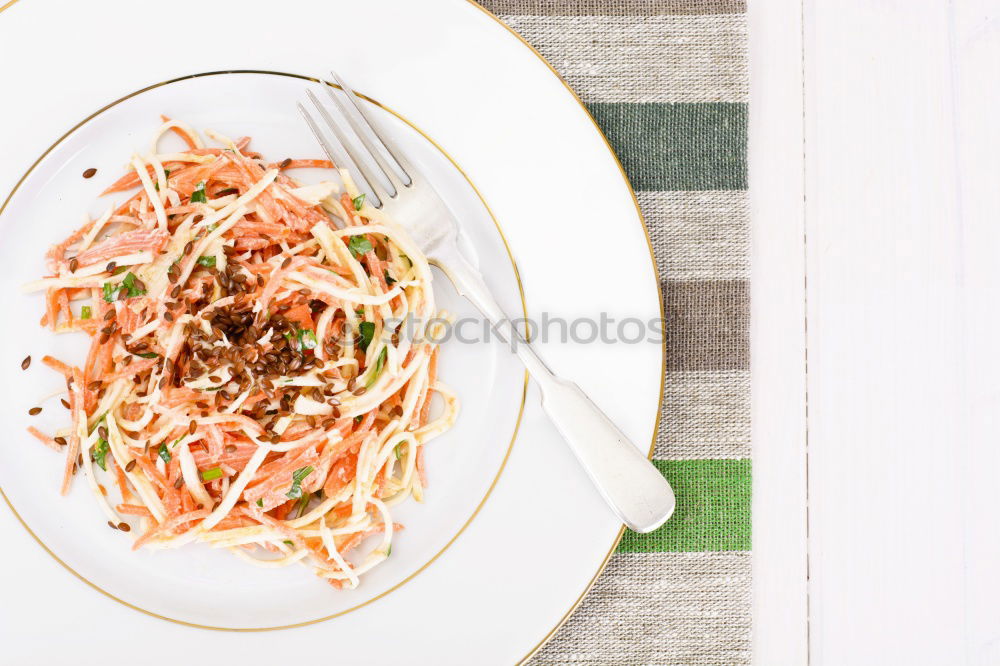 Similar – Spaghetti seafood in plate, top view