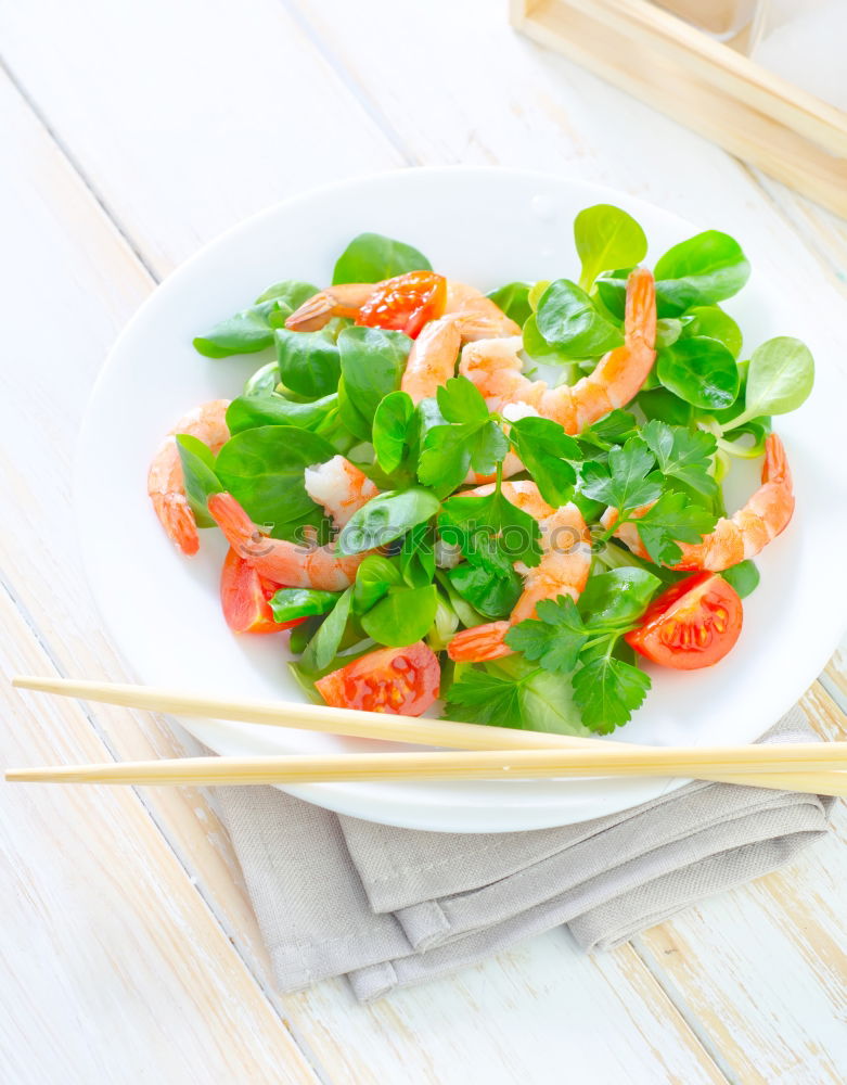 Similar – Image, Stock Photo Vegan tofu salad with tomatoes and lamb’s lettuce in bowl