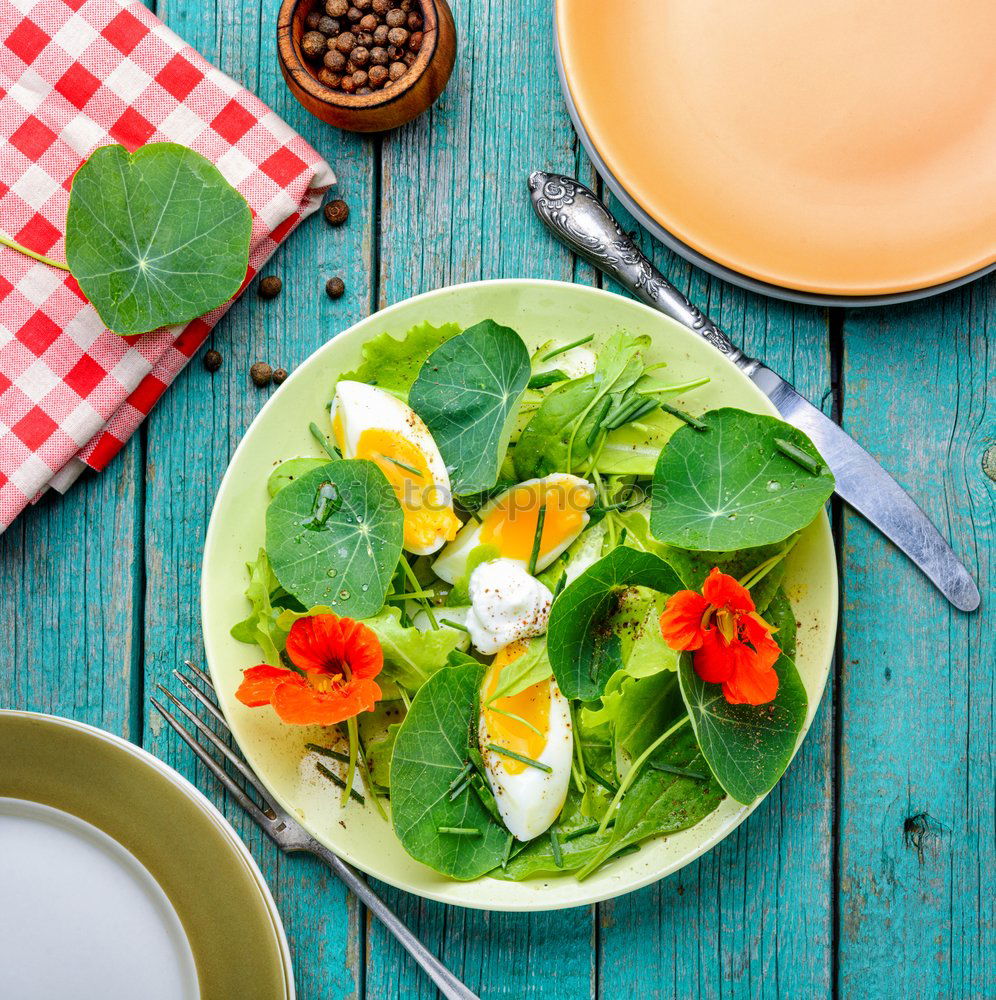 Similar – Image, Stock Photo Spring flowers salad