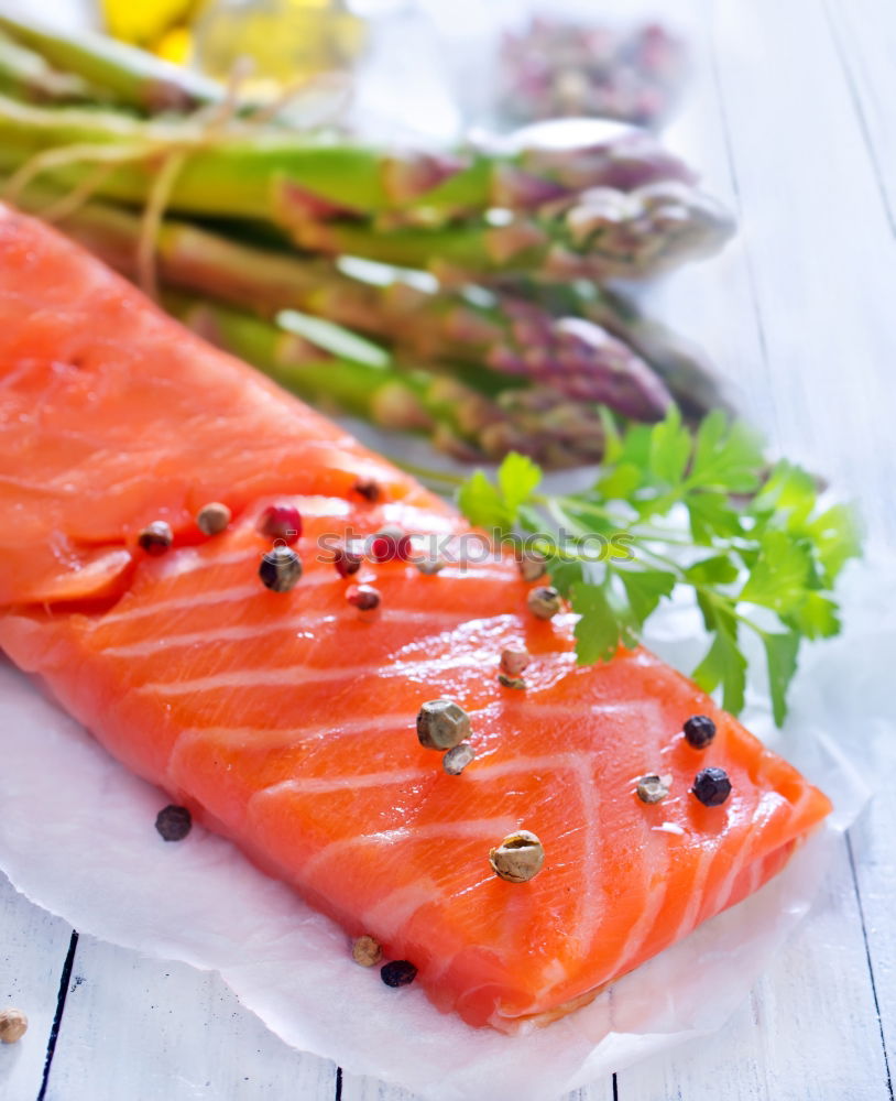 Image, Stock Photo Raw salmon with lemon and spices