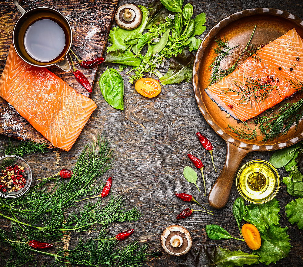 Similar – Image, Stock Photo Laschsfilet with fork and fresh ingredients for cooking