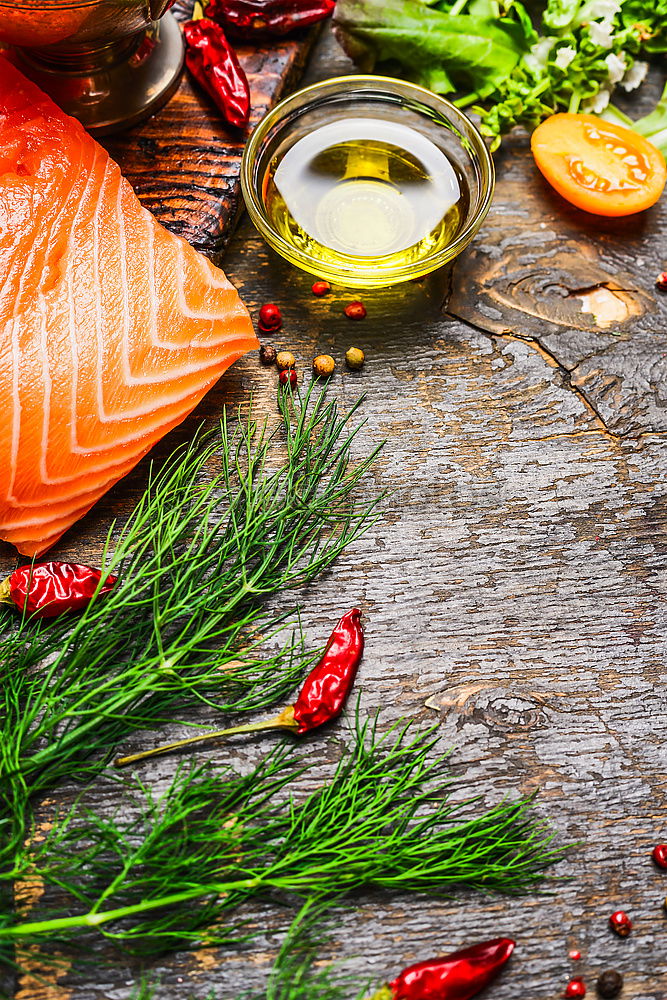 Similar – Salmon fillet with ingredients on a rustic wooden table