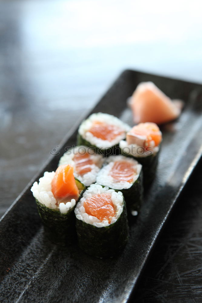 Similar – sushi assortment on black background.