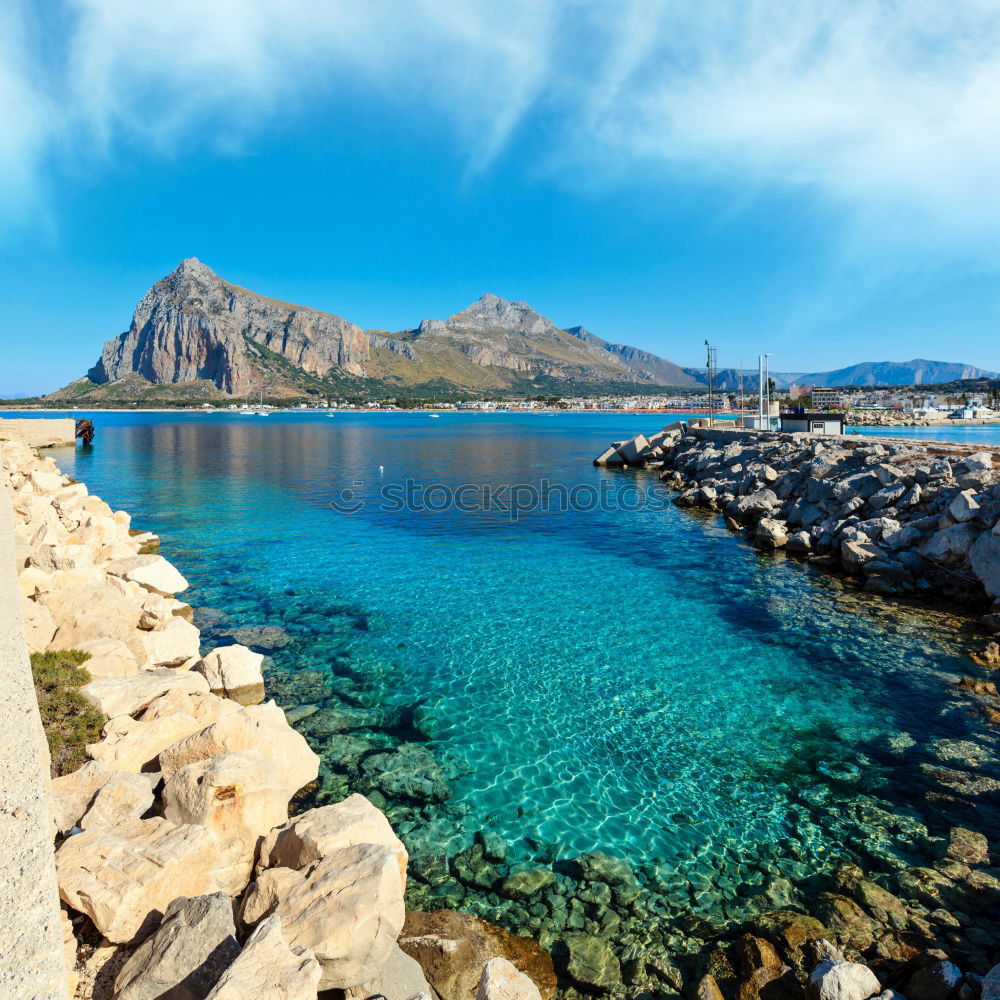 Similar – Blick auf San Vito lo Capo in Sizilien im Hintergrund der Monte Monaco mit einer Höhe von 532m.