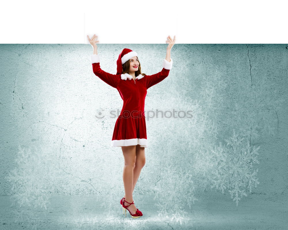 Similar – Image, Stock Photo Girl standing by Christmas gift put near tree