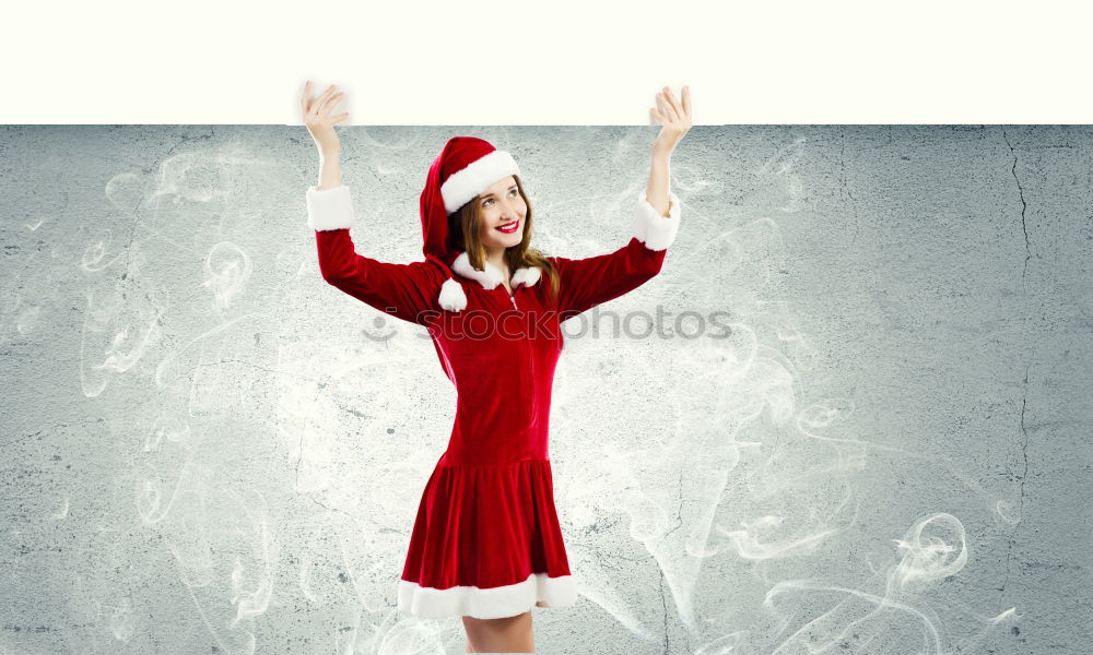 Similar – Image, Stock Photo Girl standing by Christmas gift put near tree