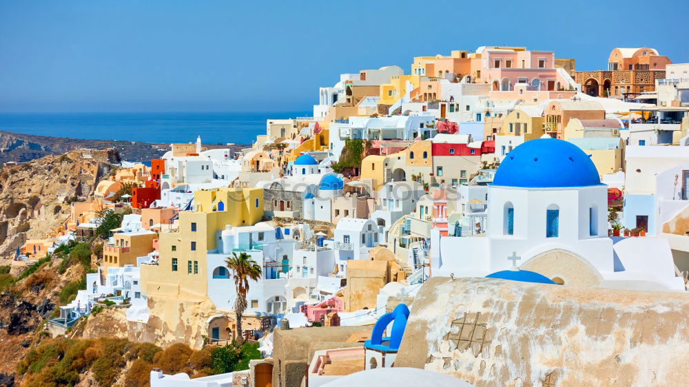 Similar – Image, Stock Photo View over the Greek island of Santorini with many houses and blue domed roofs