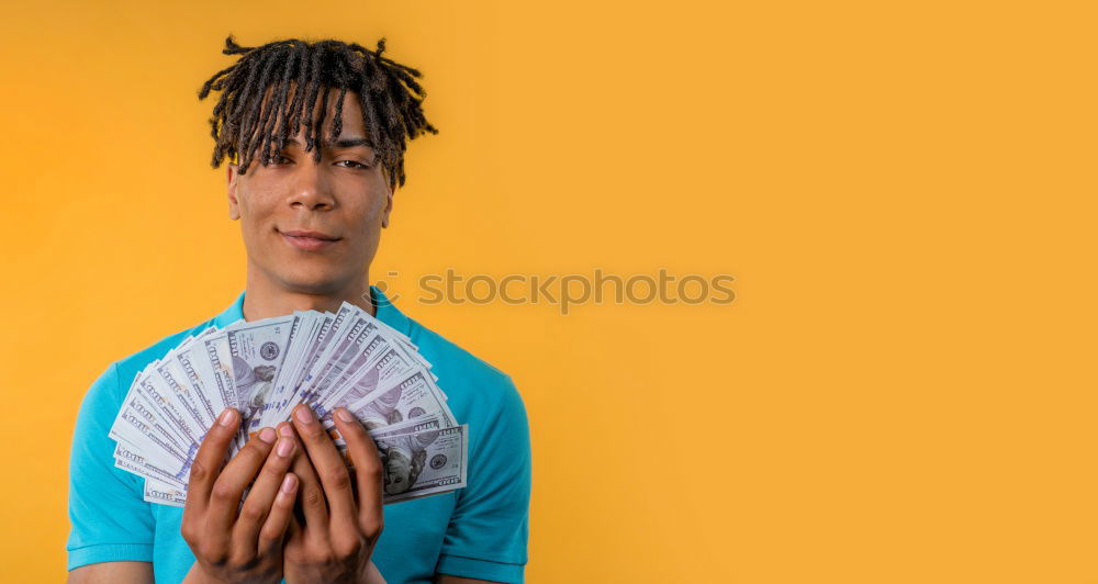 Similar – Image, Stock Photo Portrait of handsome afro man using his mobile.